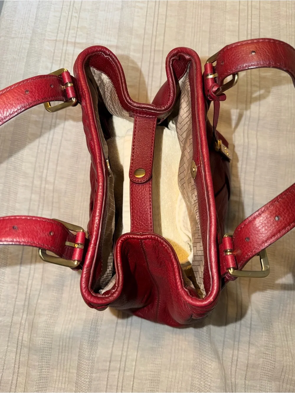 Cole Haan Burgundy Prudence Tote Bag featuring braided leather design
